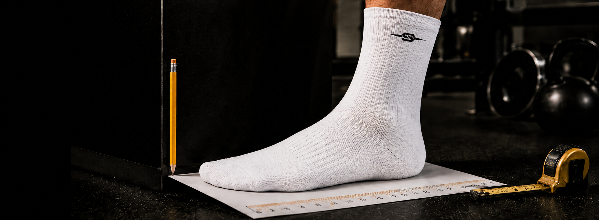 Measuring a foot for Samson large-size men's socks